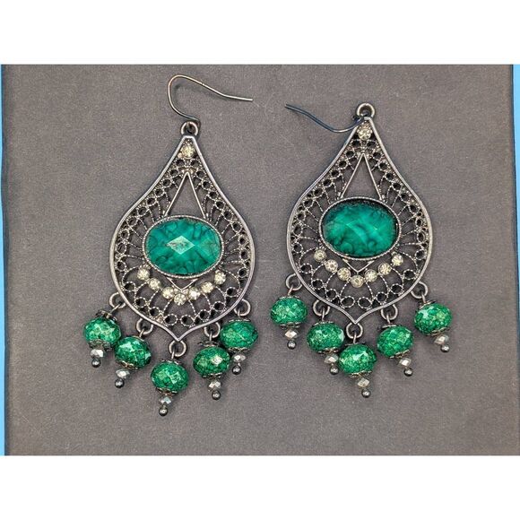 Ornate Green dangly earrings - Picture 1 of 5